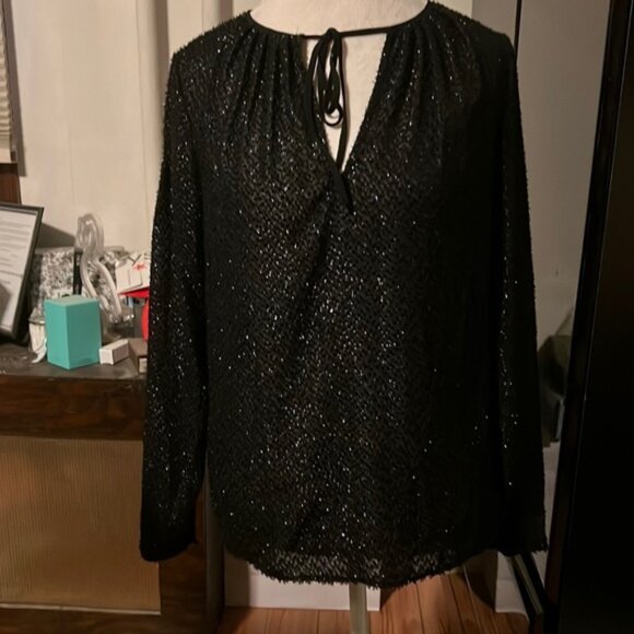 Michael Kors long sleeve black blouse with shimmer - Picture 1 of 4